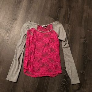 Long sleeve lace pink shirt